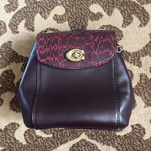 COACH Wine Burgundy Parker Convertible Mini Backpack 16 with Snakeskin Detail